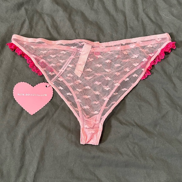 Discontinued Sugar Thrillz for Dolls Kill Flirty Pink Heart Mesh Lingerie Set - Picture 7 of 12